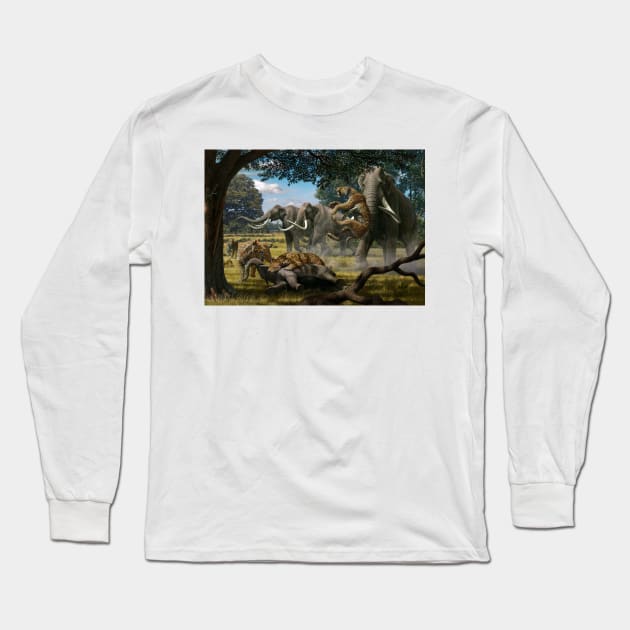 Mammoths and sabre-tooth cats, artwork (C010/3946) Long Sleeve T-Shirt by SciencePhoto